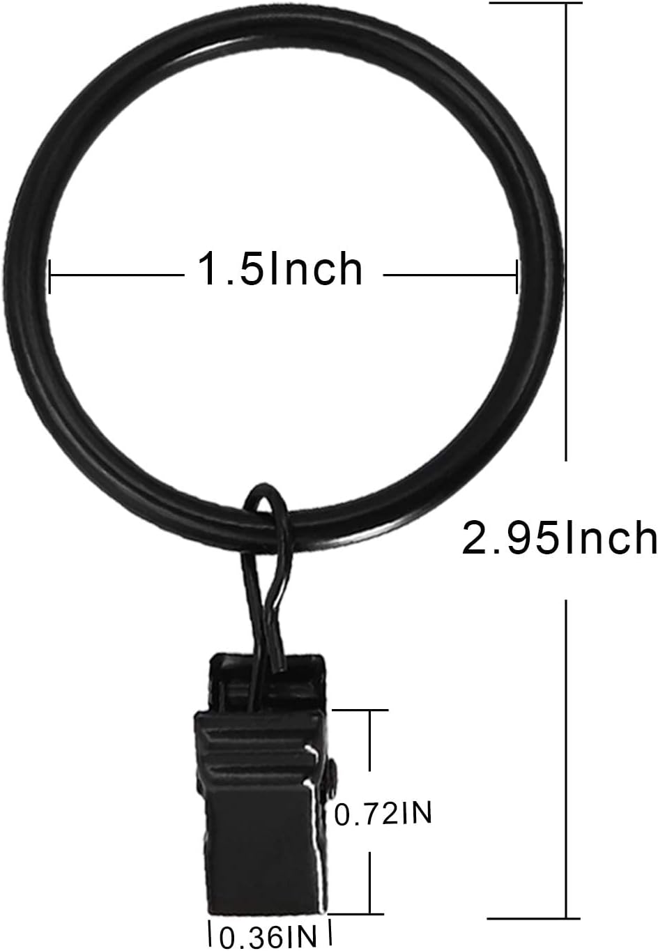 LLPJS Curtain Rings with Clips, 1.5 inch ID, 20 Pack, Black