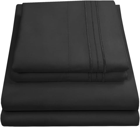 King Size Sheets - Breathable Luxury Bed Sheets with Full Elastic & Secure Corner Straps Built In - 1800 Supreme Collection Extra Soft Deep Pocket Bedding Set, Sheet Set, King, Black