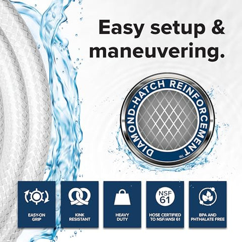 Camco TastePURE 25-Ft Water Hose - RV Drinking Water Hose Contains No Lead, No BPA & No Phthalate - Features Diamond-Hatch Reinforced PVC Design - 5/8” Inside Diameter, Made in the USA (22783)
