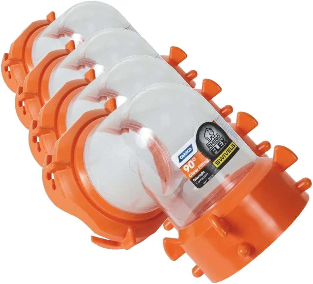 Camco RhinoFLEX Clear 45-Degree Camper/RV Sewer Hose Swivel Fitting - Features a Swivel Lug Fitting & a 4-Prong Bayonet Fitting - Made of Heavy-Duty Resin (39847)