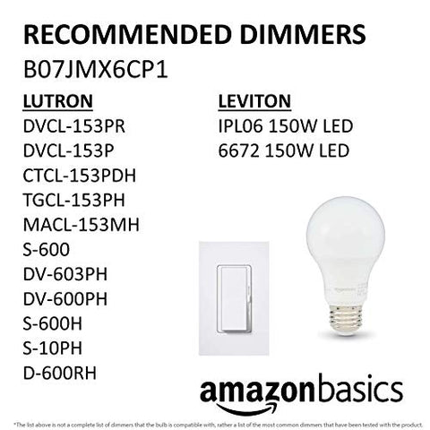 Amazon Basics A19 LED Light Bulbs, 60 Watt Equivalent, Energy Efficient 9W, E26 Standard Base, Daylight White 5000K, Dimmable, 10,000 Hour Lifetime , 6-Pack