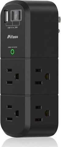 PD20W USB Outlet Extender with Rotating Plug, 6 AC Multi Plug Wall Outlets