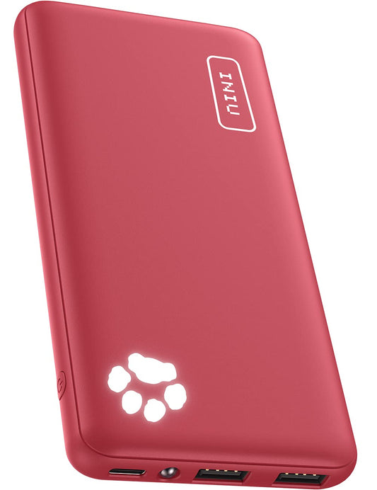 INIU Portable Charger, USB C Slimmest Triple 3A High-Speed 10000mAh Phone Power Bank, Flashlight External Battery Pack Compatible with iPhone 13 12 11 X Samsung S21 S20 Google LG iPad, etc (Red)