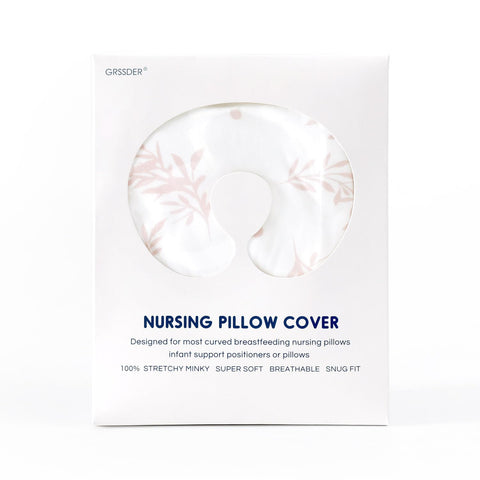 GRSSDER Nursing Pillow Cover, Stretchy Soft Minky Breastfeeding Pillow Slipcovers, Snugly Fit Most Nursing Support Pillows for Breastfeeding, Comfortable Safe Pillow Cover, Pink Flora