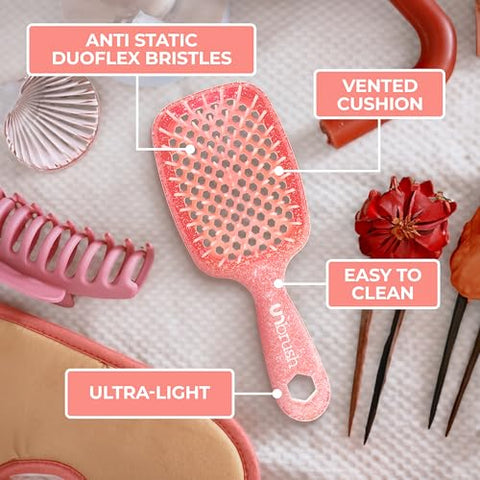 FHI Heat UNbrush Detangling Brush for Pain-Free Brushing on All Wet or Dry Hair Types — Durable DuoFlex Anti-Static Bristles, Lightweight Handle, Vented Hair Brush, Ruby Peach