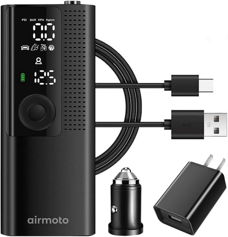 Airmoto Portable Tire Inflator and Car and Home Charger Bundle