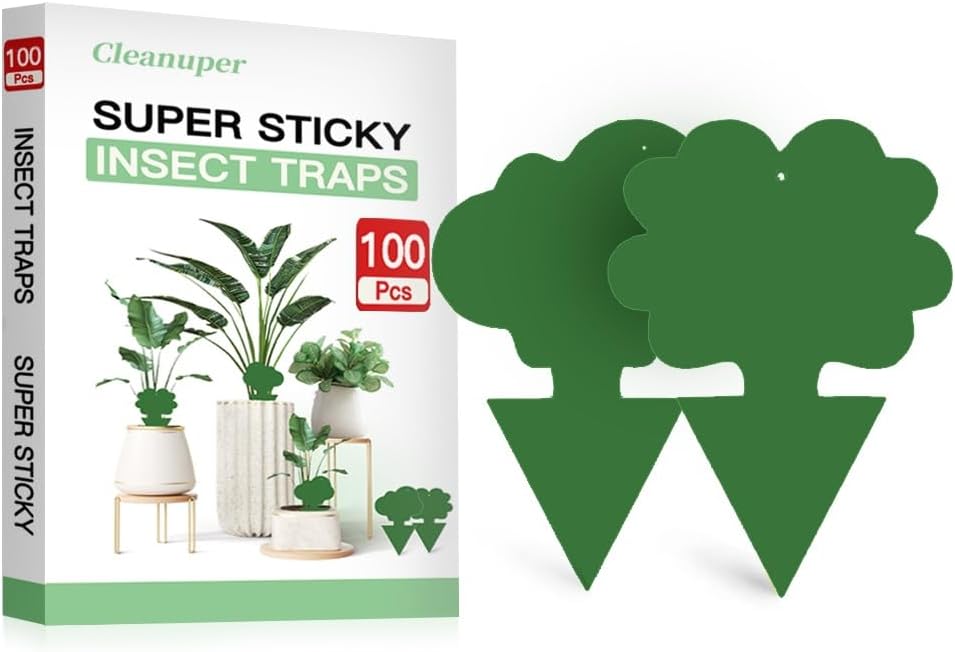 100 Pack Gnat Killer Sticky Traps for Plants - Green Fungus Gnat Sticky Trap for Indoor Houseplants, Fruit Flies, Whiteflies, Aphids - Family Friendly Design, Flower and Cloud Shapes