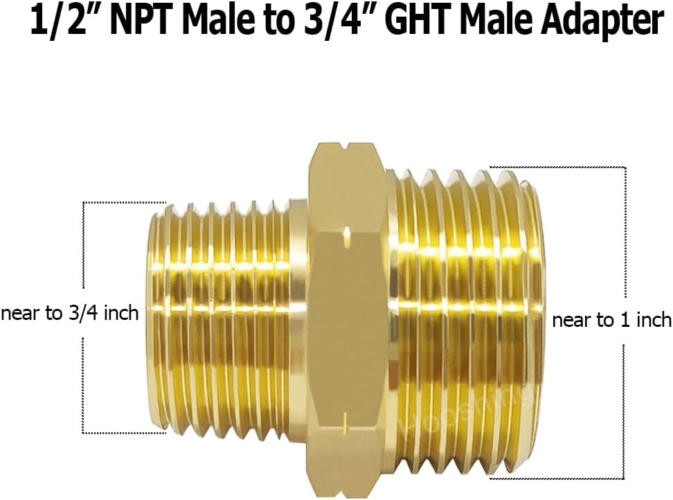 Hooshing 2PCS Garden Hose Adapter 1/2" NPT Male to 3/4" GHT Male Connector