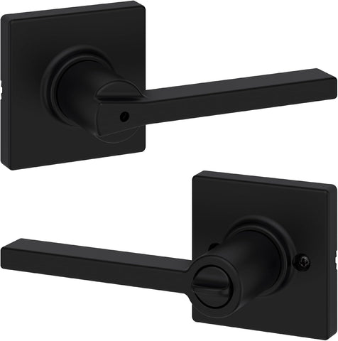 Kwikset Casey Interior Privacy Door Handle with Lock, Door Lever For Bathroom and Bedroom, Matte Black Reversible Keyless Turn Lock, with Microban Protection