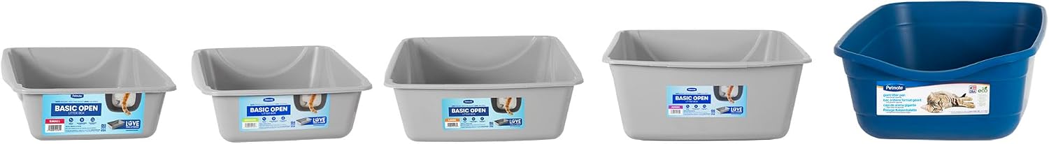 Petmate Basic Open Plastic Cat Litter Pan, Gray, Small