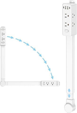 Olcorife Outlet Extender Stick, Power Strip with 6 Outlets & 4 USB Ports, Extends 22"-34", Rotates 180°(90° per Side), Home Dorm Essential for Nightstand, Couch and Desk