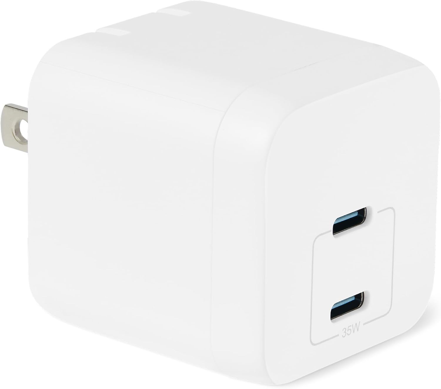 Amazon Basics 35W Fast Charging USB-C Nano GaN Wall Charger, 2-Port for Phones, Tablets, Charge 2 Devices Simultaneously, White