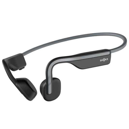 SHOKZ OpenMove - Open-Ear Bluetooth Sport Headphones - Bone Conduction Wireless Earphones - Sweatproof for Running and Workouts, with Sticker Pack (Grey)