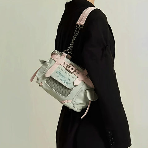 RILGOU Y2K Harajuku Kawaii Goth Casual Style Denim Cute Heart and Pink Belt Decor Adjustable Cross-body Shoulder Bag