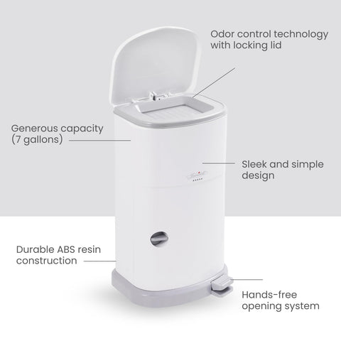 Janibell Akord Slim Adult Diaper Pail — 7-Gallon (11.8” x 10.2” x 20.5”), Hands-Free Foot Pedal, Double-Sealed Odor Reduction, Continuous Liner System