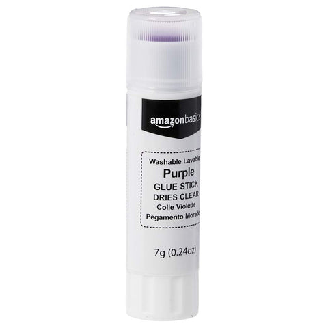 Amazon Basics Purple Washable School Glue Sticks for Classroom Supplies and Craft Projects, Dries Clear, 0.24-oz Stick, 60-Pack