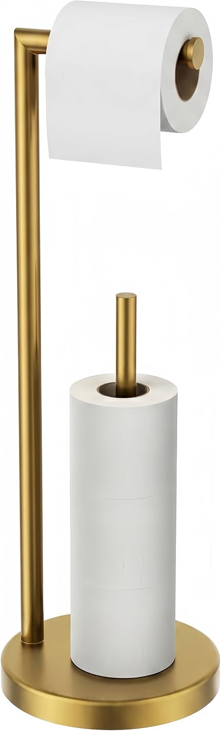 FORIOUS Toilet Paper Holder Stand with Storage for 4 Rolls, Brushed Gold