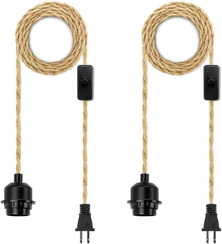 2Pack Plug in Pendant Light Cord, 15FT Hanging Lights Cord, DIY Lamp Kit