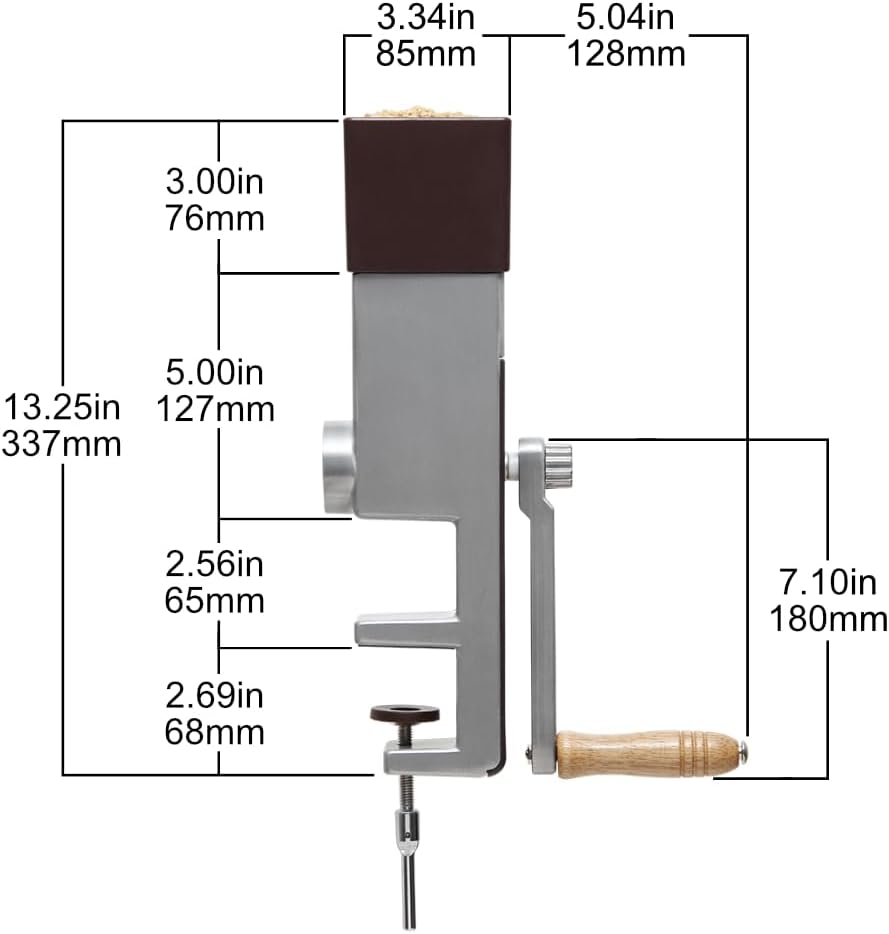 Kitchen Crop Grain Mill Wheat Flour Grinder, Stainless Steel Metal Burrs (Hand Crank Grain Mill)