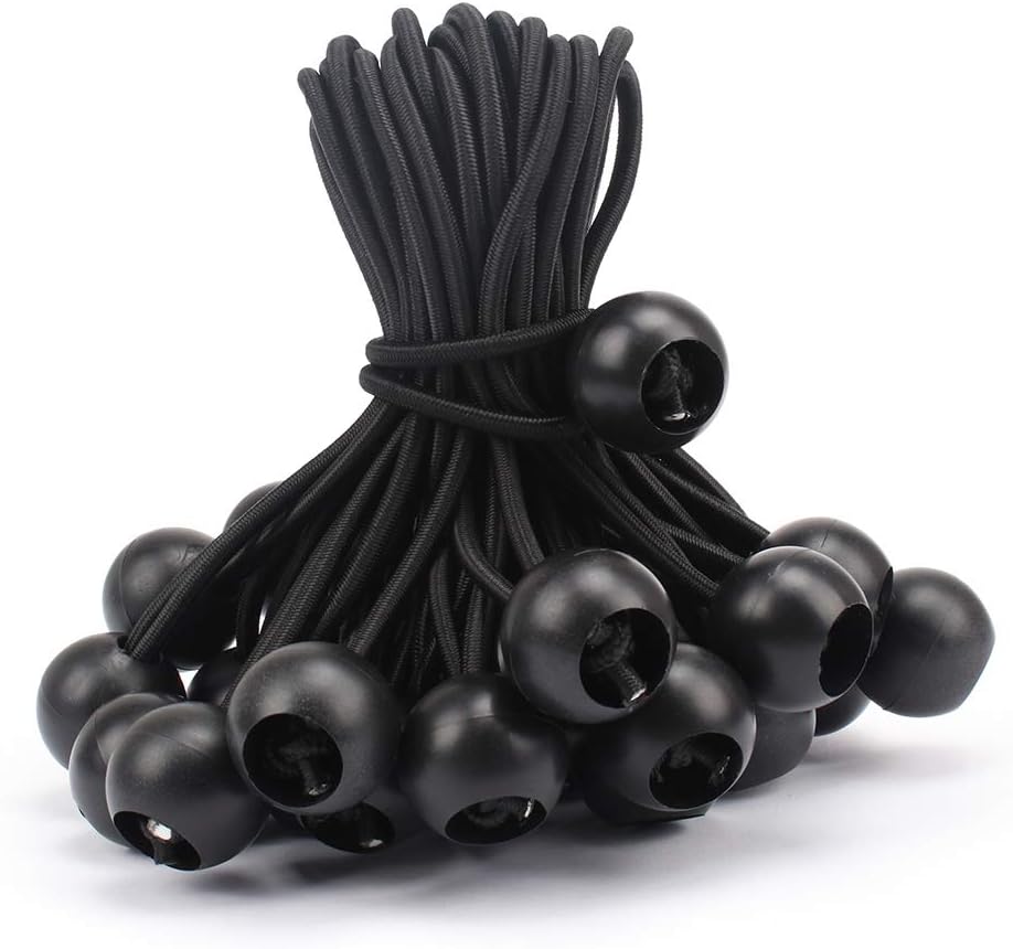 AOPRIE 30 Pcs Bungee Balls 6Inch Black Ball Bungees Heavy Duty Heavyweight 6 inch Tarp Bungee Cords, Weather Resistant Tie Down Strap 4mm Thickness - for Camping, Tents, Cargo, Holding Wire and Hoses
