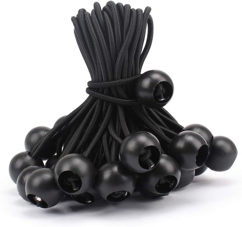 AOPRIE 30 Pcs Bungee Balls 6Inch Black Ball Bungees Heavy Duty Heavyweight 6 inch Tarp Bungee Cords, Weather Resistant Tie Down Strap 4mm Thickness - for Camping, Tents, Cargo, Holding Wire and Hoses