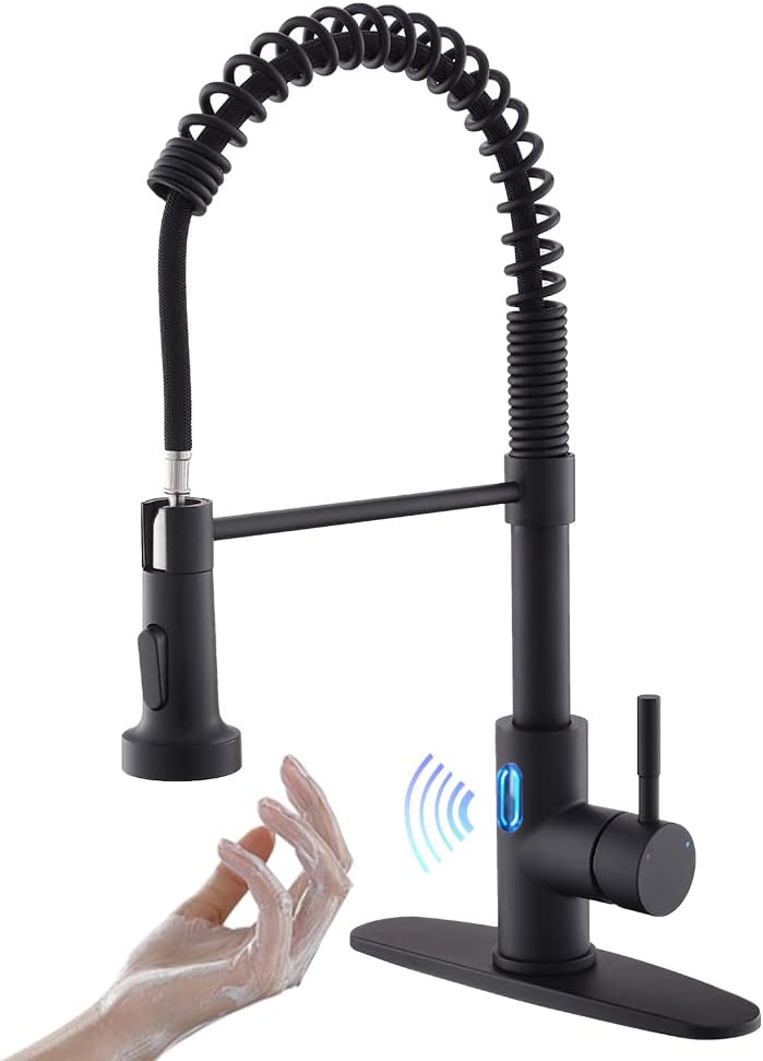Touchless Pull Down Kitchen Faucet LED Light Black