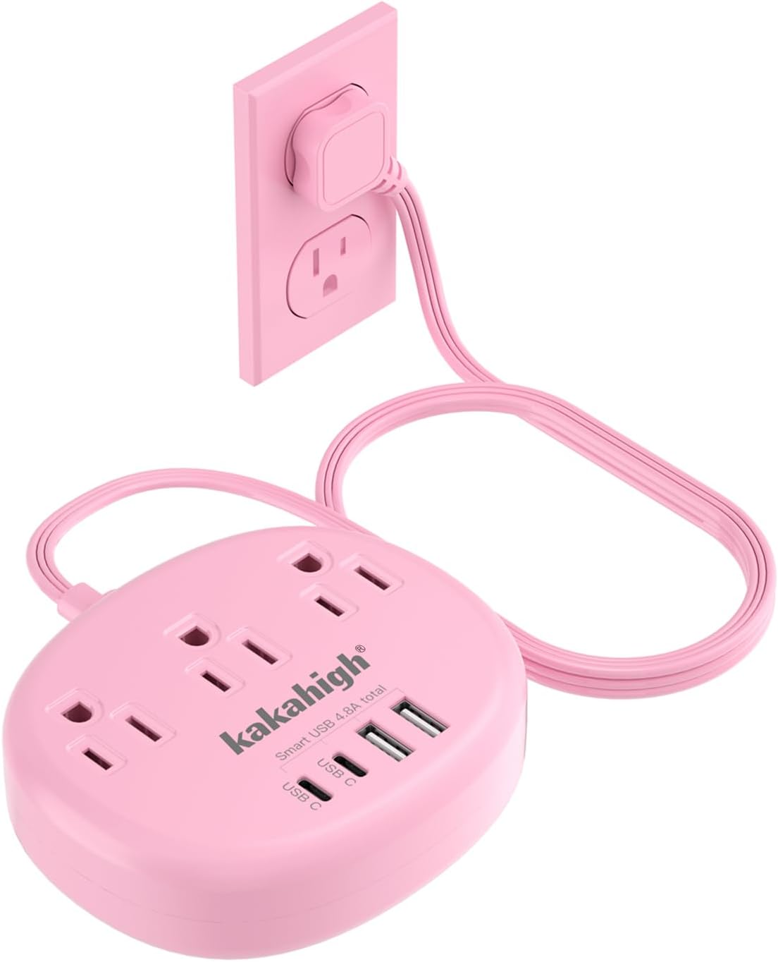 Pink Extension Cord with USB C - 5 FT Kawaii Power Strip