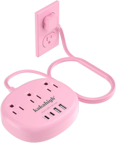 Pink Extension Cord with USB C - 5 FT Kawaii Power Strip