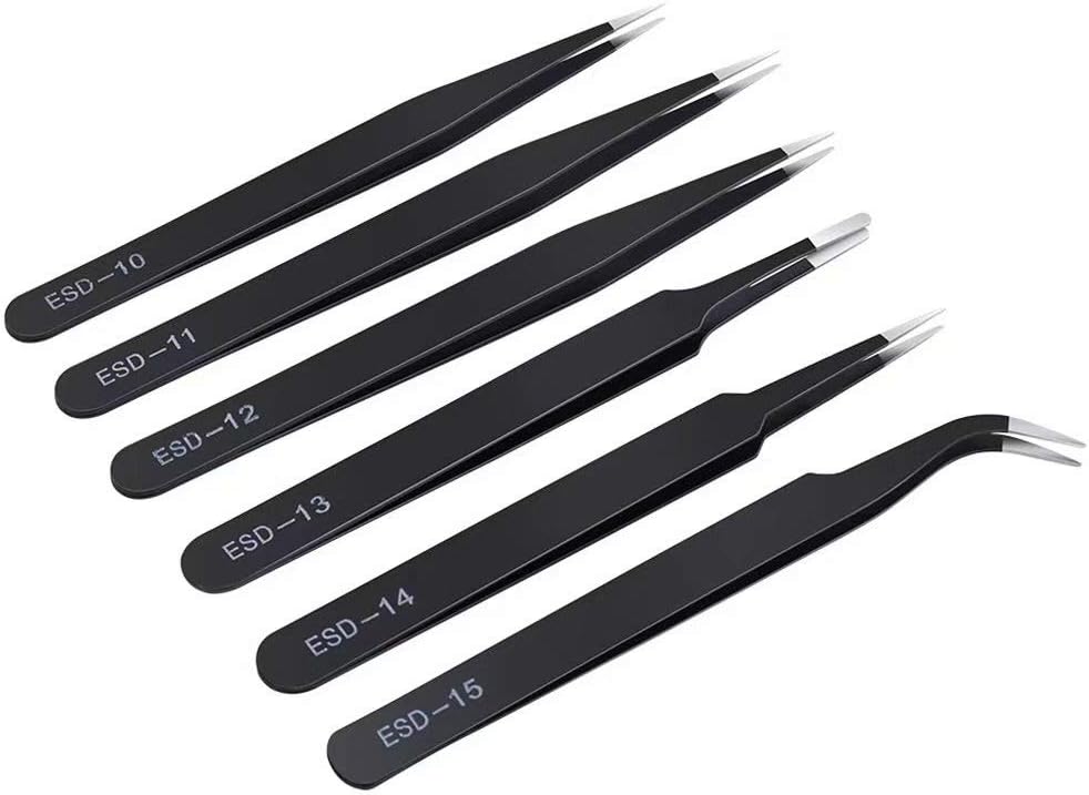 6PCS Precision Tweezers Set, Upgraded Anti-Static Stainless Steel Tweezers