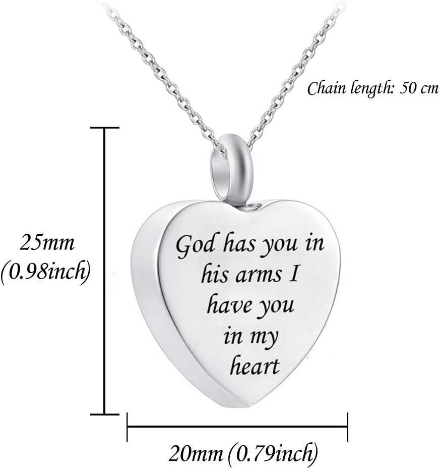 God has You in his arms with Angel Wing Charm Cremation Ashes Jewelry Keepsake Memorial Urn Necklace with Birthstone Crystal