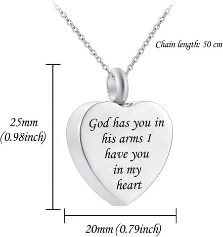 God has You in his arms with Angel Wing Charm Cremation Ashes Jewelry Keepsake Memorial Urn Necklace with Birthstone Crystal