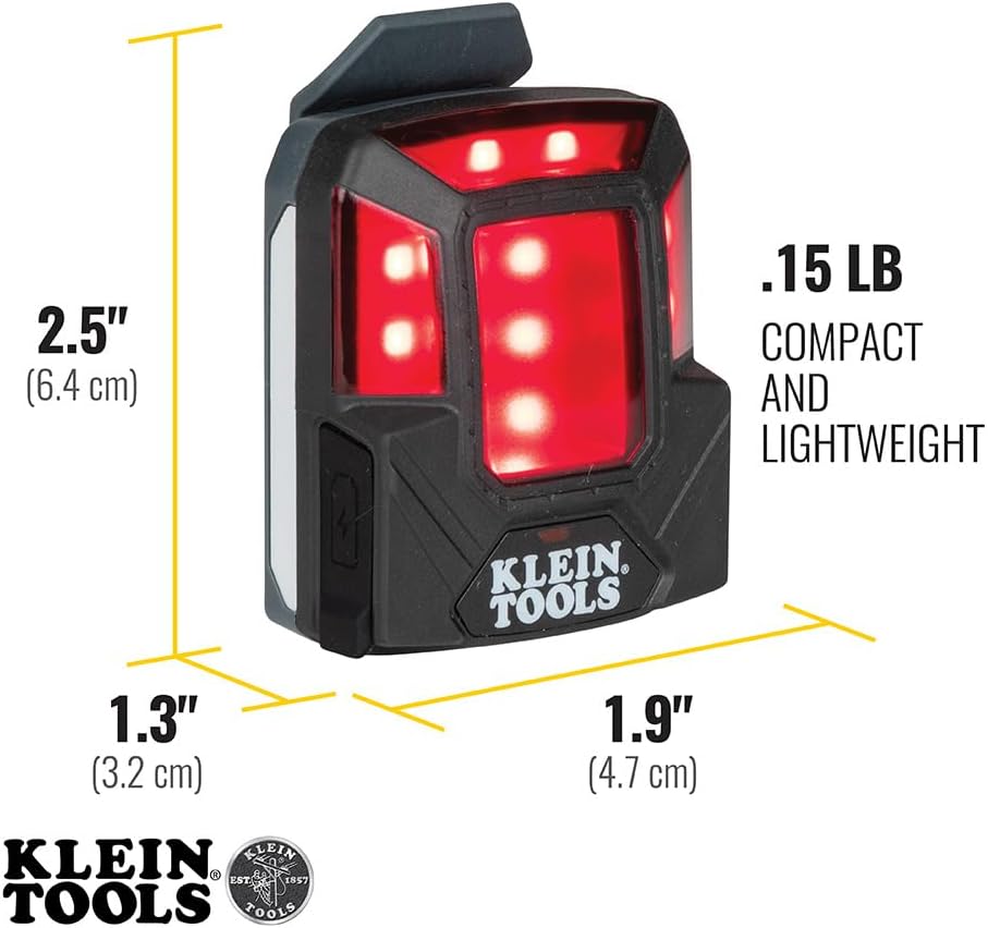 Klein Tools 56063 Rechargeable Safety Light with Magnet, Red, Mounts to Klein Hard Hats and Safety Helmets