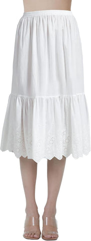 BEAUTELICATE Half Slip Skirt Extender 100% Cotton Vintage Underskirt with Lace Embroidery
