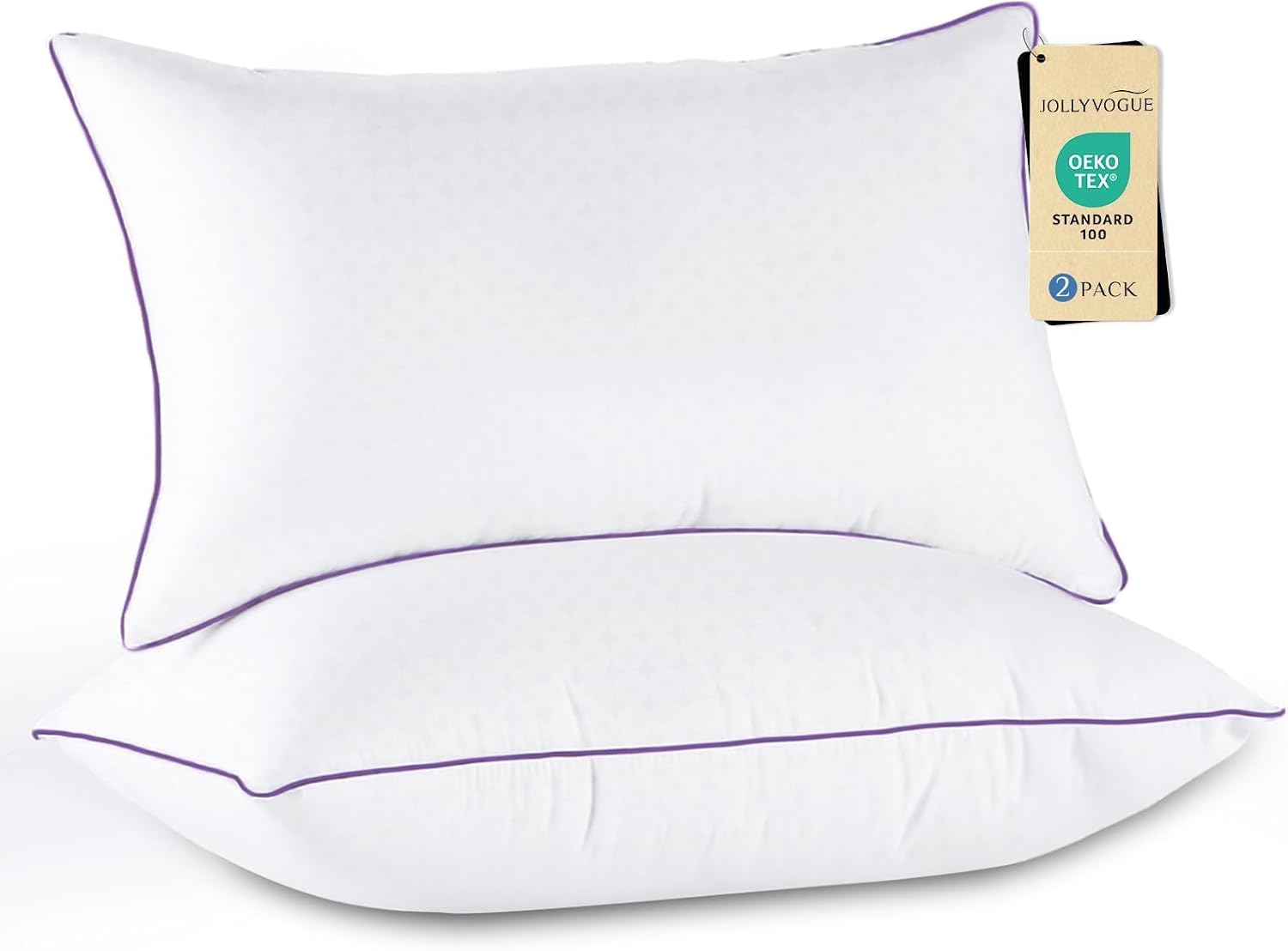 JOLLYVOGUE Firm Pillows Queen Size Set of 2, Supportive Bed Pillows with Oeko-Tex Certified Down Alternative Fill, Luxury Hotel Quality for Back, Stomach and Side Sleepers