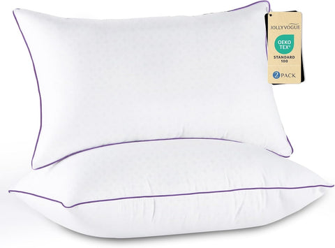 JOLLYVOGUE Firm Pillows Queen Size Set of 2, Supportive Bed Pillows with Oeko-Tex Certified Down Alternative Fill, Luxury Hotel Quality for Back, Stomach and Side Sleepers