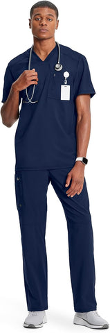 Cherokee Infinity Mens Scrubs Top V-Neck Modern Fit 2 Pocket 360° Stretch