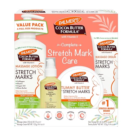 Palmer's Cocoa Butter Formula Pregnancy Skin Care Kit for Stretch Marks and Scars, Dermatologist Approved, Gift for Mom to Be, 4 Piece Full Size Set