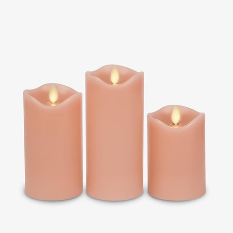 Matchless Candle Co. Flameless LED Battery Operated Flickering Pillar Candles - Pastel Pink - Set of 3 - Indoor Outdoor Decor Safe
