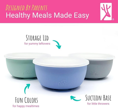 Elk and Friends Kids/Toddler Stainless Steel Suction Bowls + Lids | 4pk