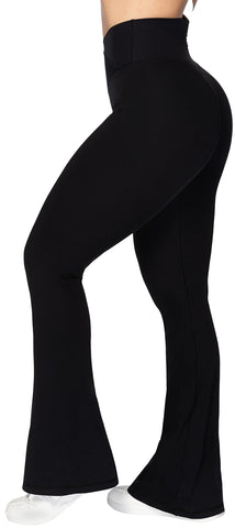 Sunzel Flare Leggings, Crossover Yoga Pants with Tummy Control, High-Waisted and Wide Leg, 30" Inseam, Black Large