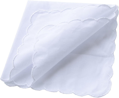 Bulk Pack Handkerchiefs Cotton Scalloped Hankies Pocket Square Towel White 11 Inches