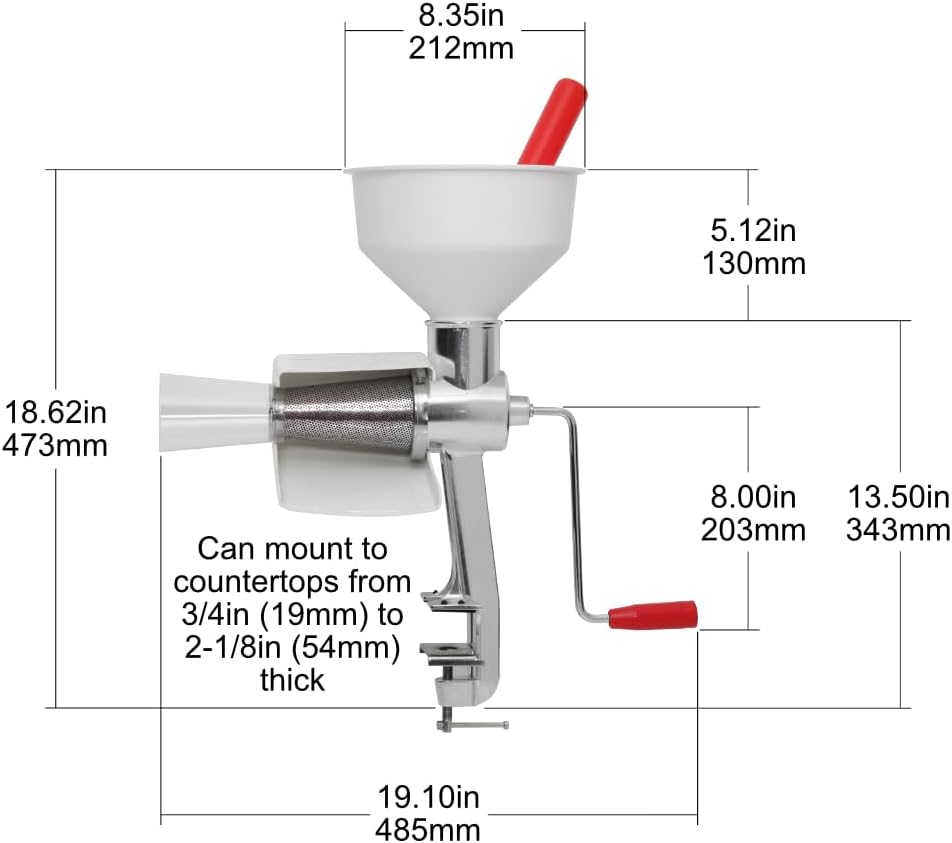 Johnny Apple Sauce Maker, Tomato Sauce Maker, Remove Skins & Seeds From Produce, Model 250 Clamp Based Food Strainer (Basic Strainer)