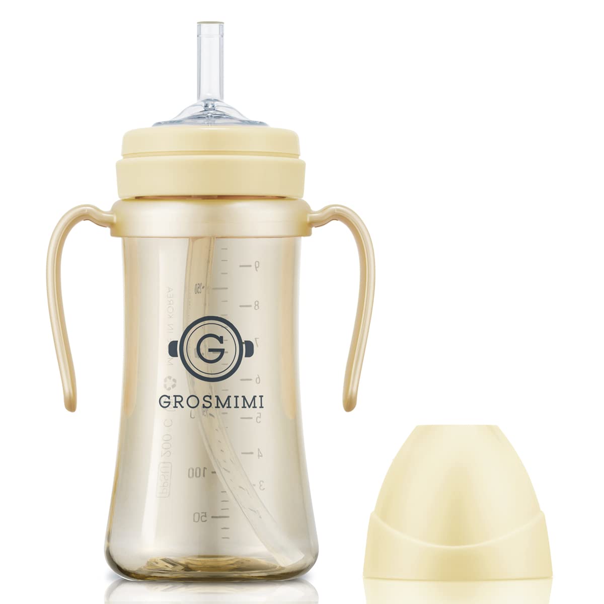 GROSMIMI PPSU Baby Straw Cup Stage 1, 6M+, Spill-Proof, 10oz (Butter)
