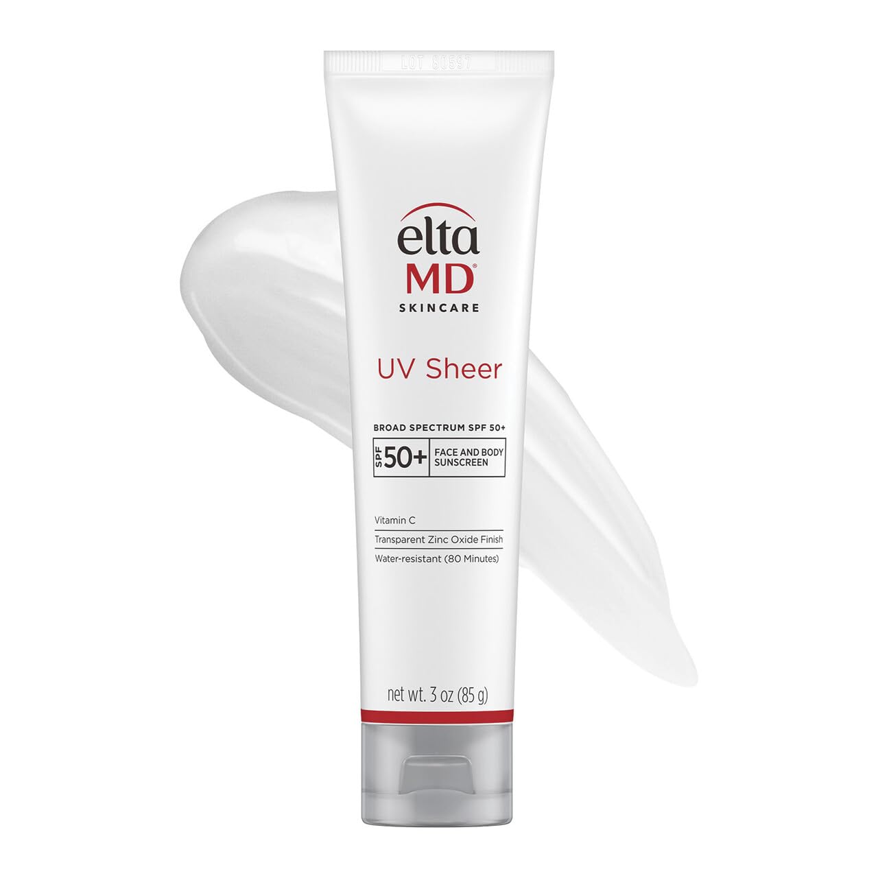 EltaMD UV Sheer Face and Body Sunscreen with Zinc Oxide, SPF 50+, 3 oz | Combined Moisturizer and Sunscreen, No White Cast, Lightweight, Sheer Finish, Water Resistant Up to 80 Minutes