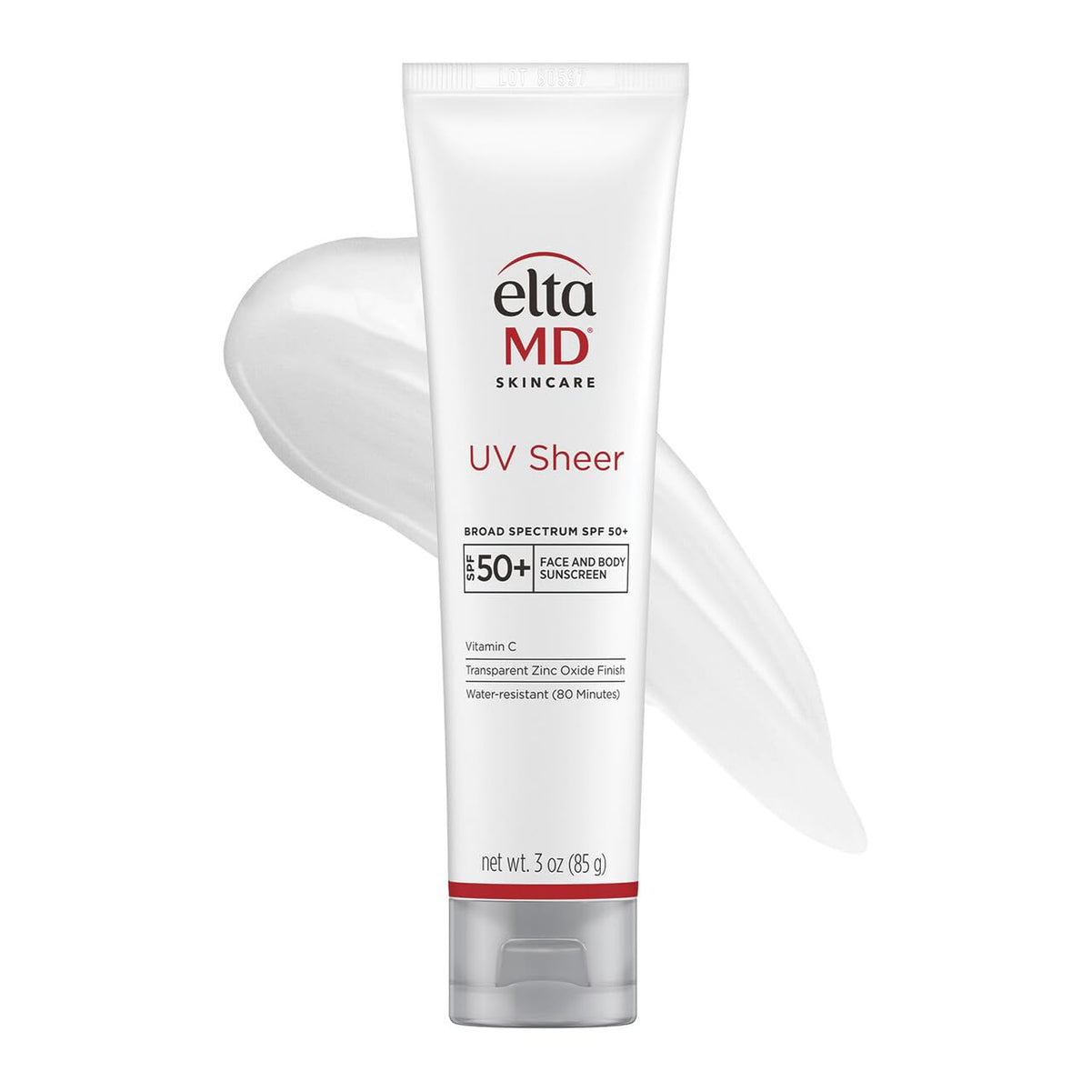 EltaMD UV Sheer Face and Body Sunscreen with Zinc Oxide, SPF 50+, 3 oz | Combined Moisturizer and Sunscreen, No White Cast, Lightweight, Sheer Finish, Water Resistant Up to 80 Minutes