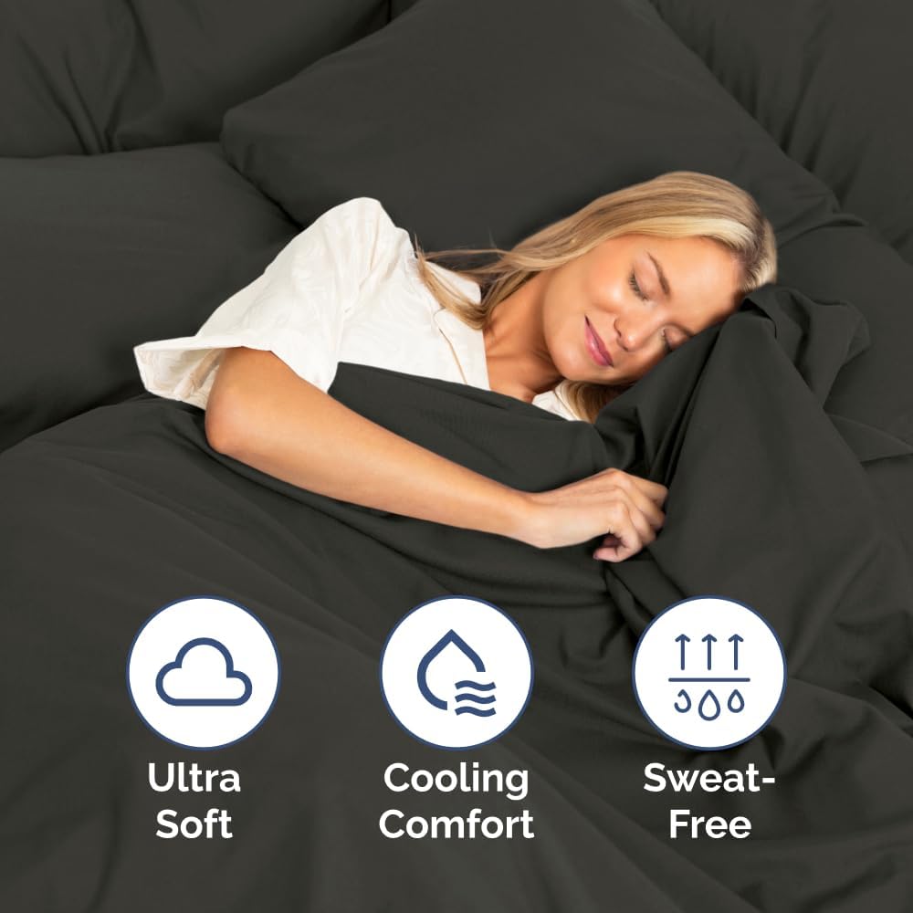 King Size 4 Piece Sheet Set - Comfy Breathable & Cooling Sheets - Charcoal