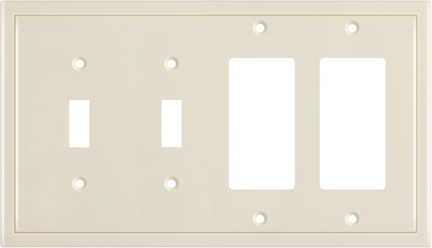 Henne Bery Modern Edge Decorative Wall Plate Switch Plate Outlet Cover, Durable Solid Zinc Alloy (Double Toggle/Double Decorator, Light Almond)