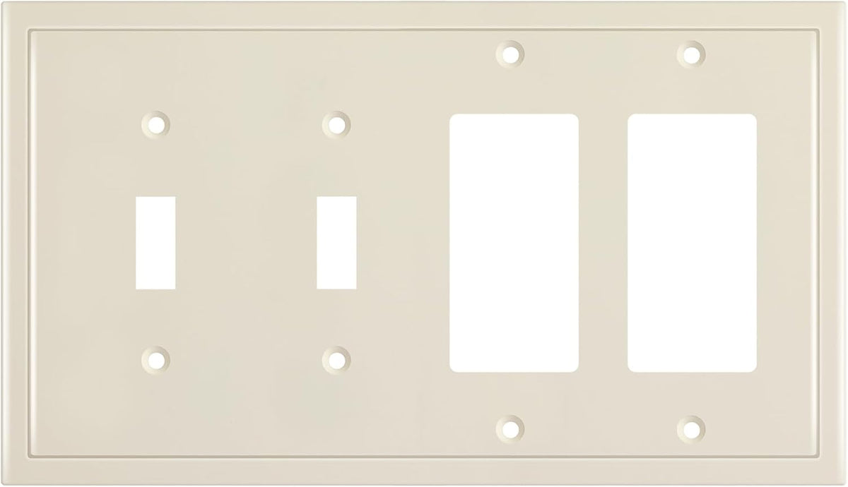 Henne Bery Modern Edge Decorative Wall Plate Switch Plate Outlet Cover, Durable Solid Zinc Alloy (Double Toggle/Double Decorator, Light Almond)