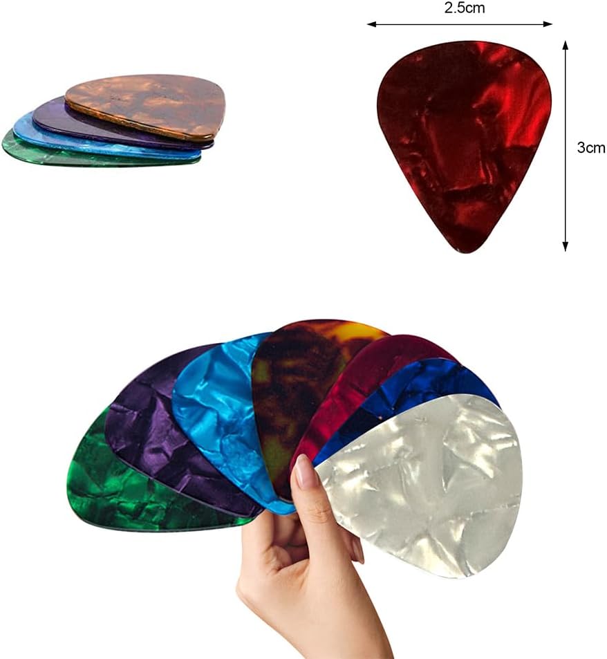 20 Pack Colorful Celluloid Guitar Picks Set, 4 Gauges 0.46mm 0.71mm 0.81mm 0.96mm Durable Guitar Plectrums, Ideal for Acoustic, Electric, Bass Guitars & Ukuleles Beginner Players