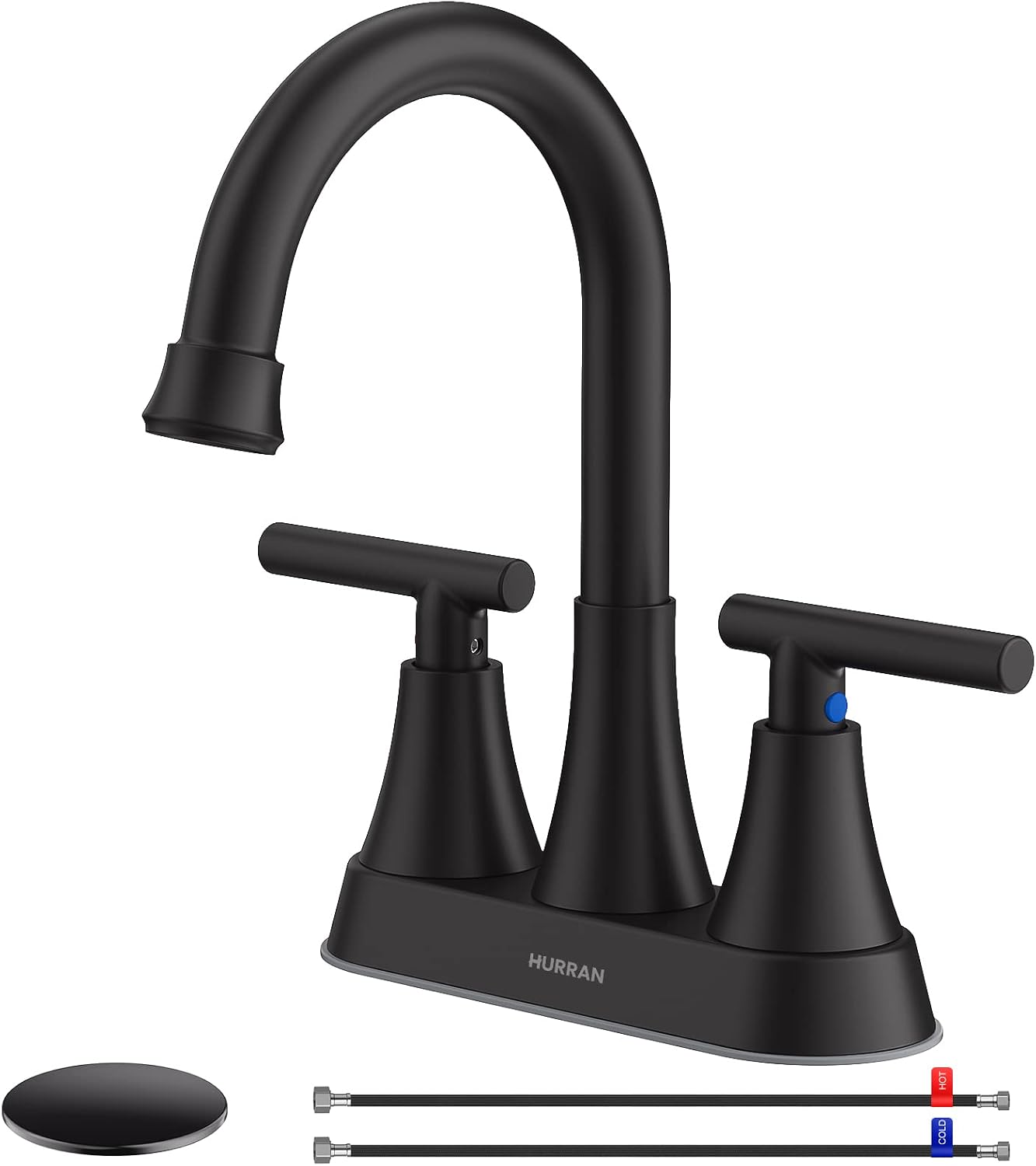 Matte Black Bathroom Faucet, Hurran 4 inch Centerset 2-Handle Lead-Free